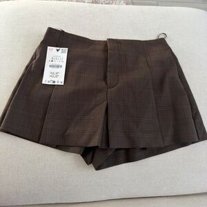 Zara Brown Plaid Skort Shorts